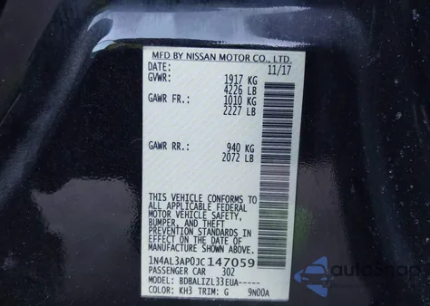 2018 Nissan Altima 2.5 Sv z USA, uszkodzony, nr VIN 1N4AL3AP0JC147059
